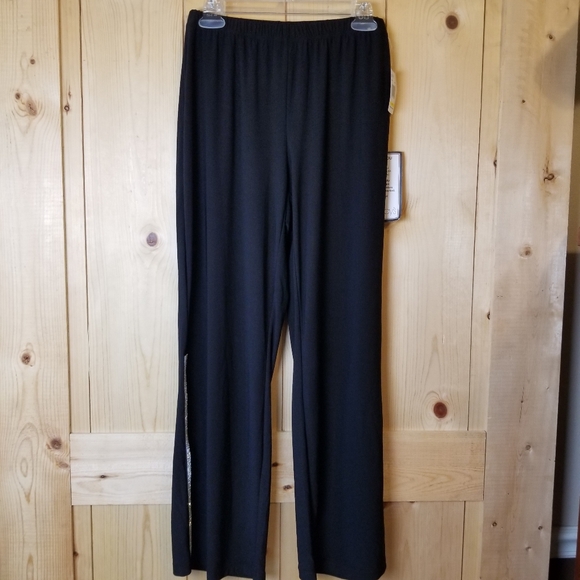 MSK Petite Black Rhinestone Trim Pull On 1/4 Bottom Slit Evening Party Pants NWT - Picture 1 of 12